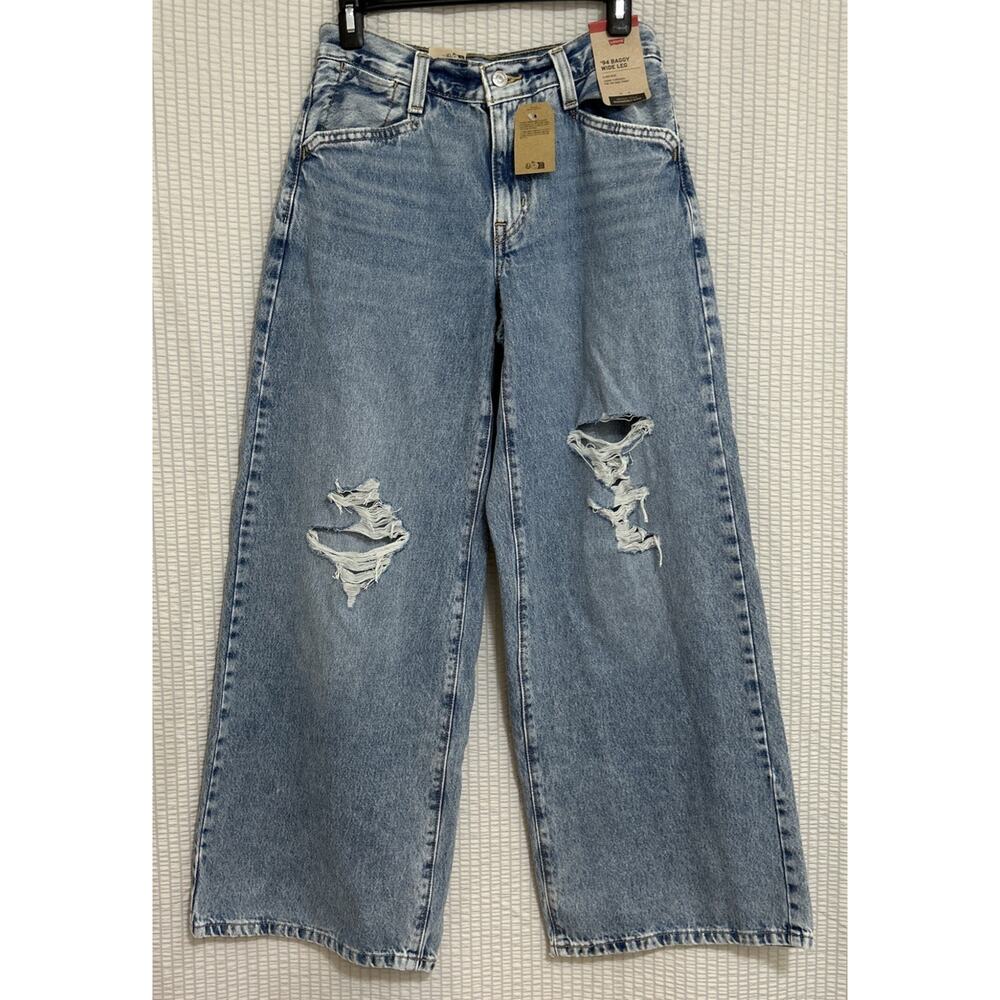 Levi’s Women’s ‘94 Baggy Wide Leg Jeans Medium Blue, Distressed, Size 27X31, NWT - Picture 3 of 13